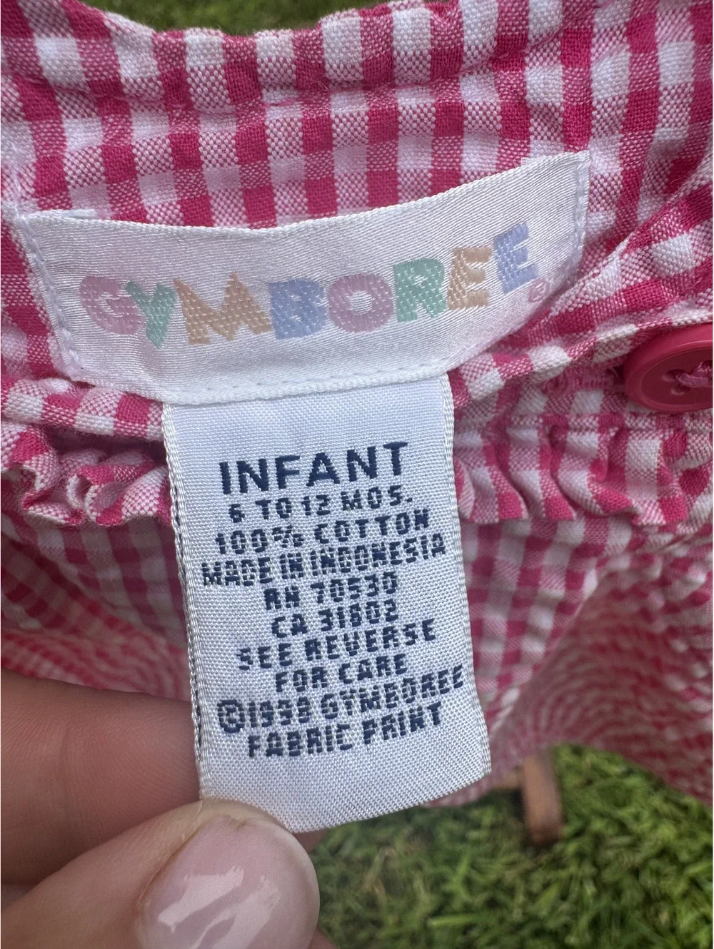 Pastel Rainbow Gymboree Infant Pink Gingham Cotton Bubble Romper 6-12 Months